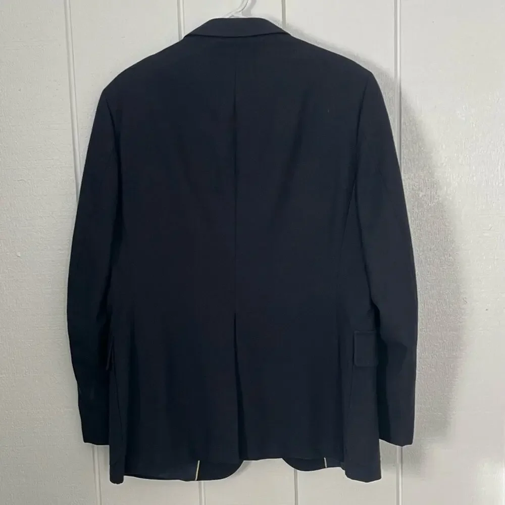 Vintage Navy Blue Sport Coat Blazer Gold Buttons Suit Coat 100% Pure Wool 42R